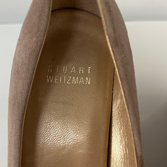 Stuart Weitzman Anna Peep Toe Suede Cork Wedge Heels in Beige Tan 8 - Picture 3 of 10